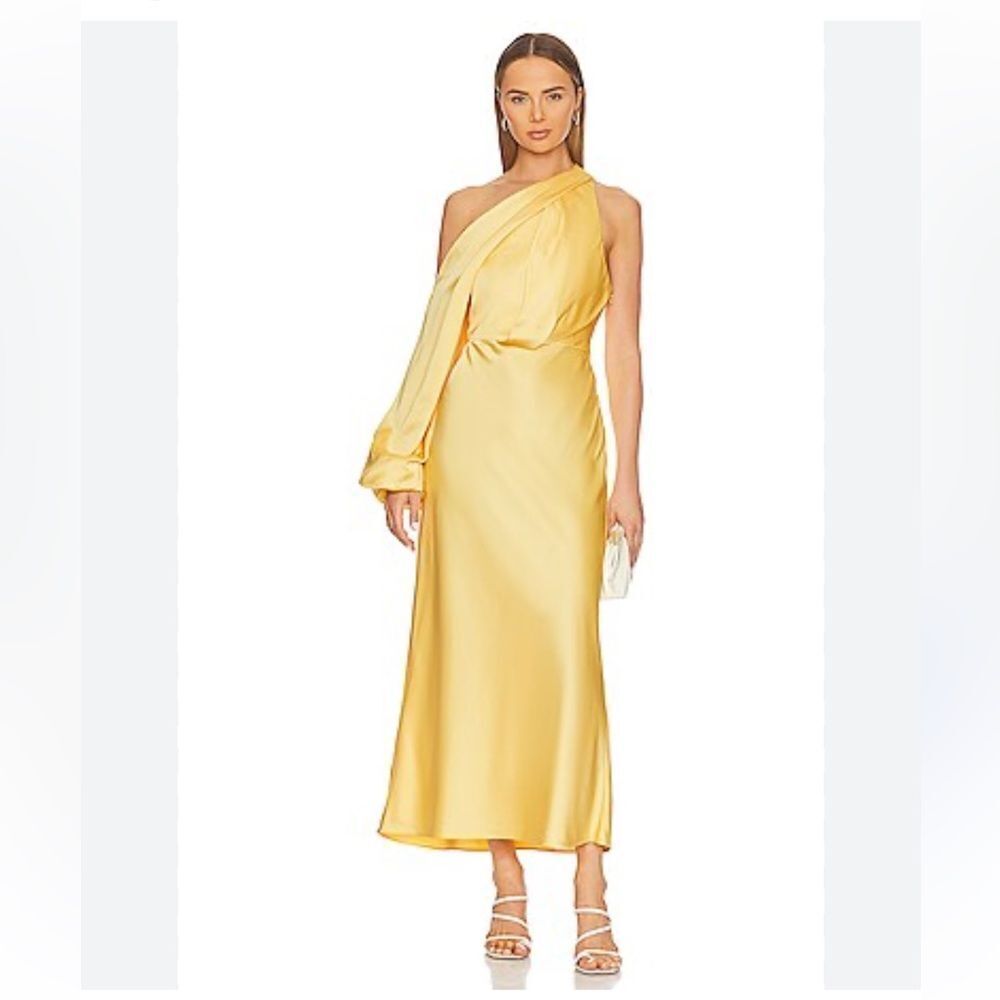 Nwt Significant Other Lana Dress In Lemon Midi Draped Satin Gown Revolve Us 2